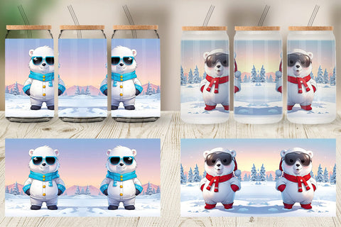 Glass Can Polar Bear Christmas Sublimation artnoy 