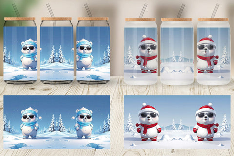 Glass Can Polar Bear Christmas Sublimation artnoy 