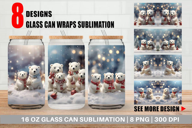 Glass Can Polar Bears Christmas Sublimation artnoy 