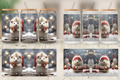 Glass Can Porcupine Christmas Sublimation artnoy 