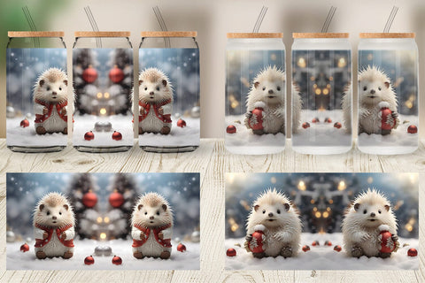 Glass Can Porcupine Christmas Sublimation artnoy 