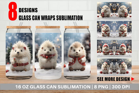 Glass Can Porcupine Christmas Sublimation artnoy 