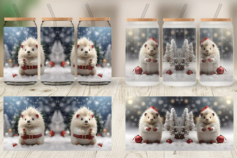 Glass Can Porcupine Christmas Sublimation artnoy 