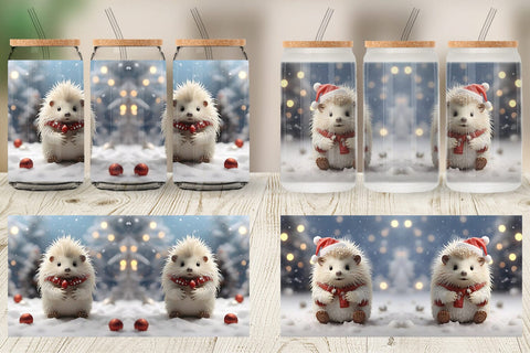 Glass Can Porcupine Christmas Sublimation artnoy 