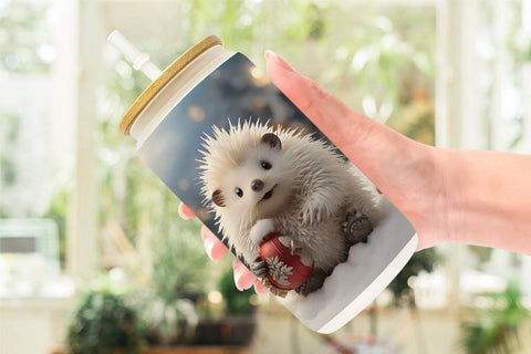 Glass Can Porcupine Christmas Sublimation artnoy 
