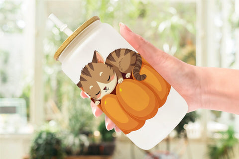 Glass Can Pumpkin Cats Fall Sublimation artnoy 