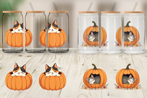 Glass Can Pumpkin Cats Fall Sublimation artnoy 