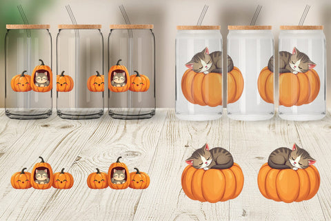 Glass Can Pumpkin Cats Fall Sublimation artnoy 
