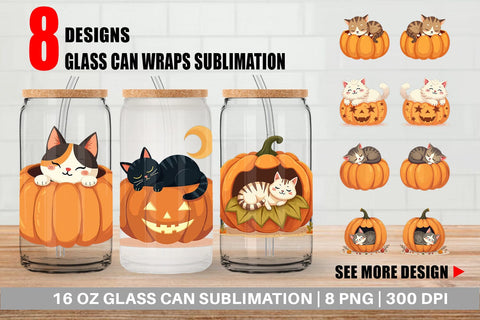 Glass Can Pumpkin Cats Fall Sublimation artnoy 