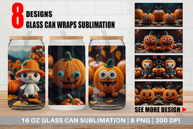 Glass Can Pumpkin Knitted Sublimation artnoy 