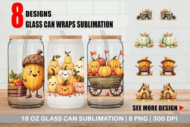 Glass Can Pumpkin Patch Pals Sublimation artnoy 