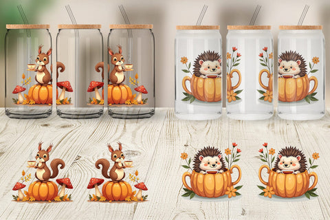 Glass Can Pumpkin Tea Animals Sublimation artnoy 