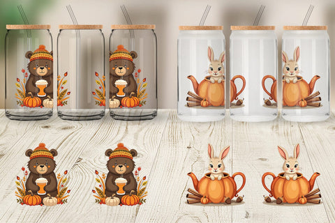 Glass Can Pumpkin Tea Animals Sublimation artnoy 