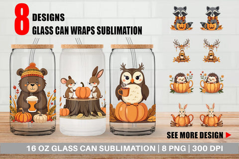 Glass Can Pumpkin Tea Animals Sublimation artnoy 