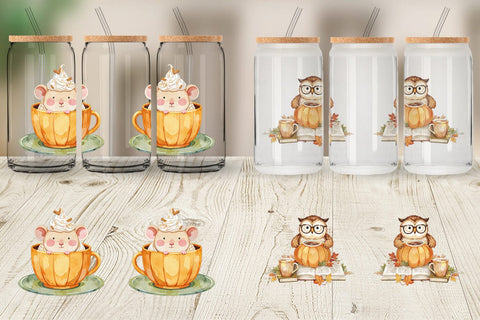 Glass Can Pumpkin Tea Animals Sublimation artnoy 