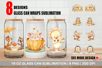 Glass Can Pumpkin Tea Animals Sublimation artnoy 