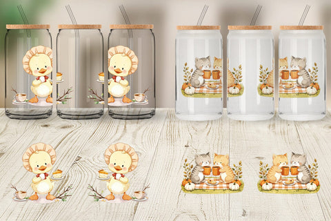 Glass Can Pumpkin Tea Animals Sublimation artnoy 