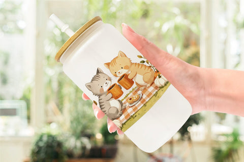 Glass Can Pumpkin Tea Animals Sublimation artnoy 