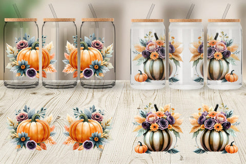 Glass Can Pumpkin Watercolor Floral Sublimation artnoy 