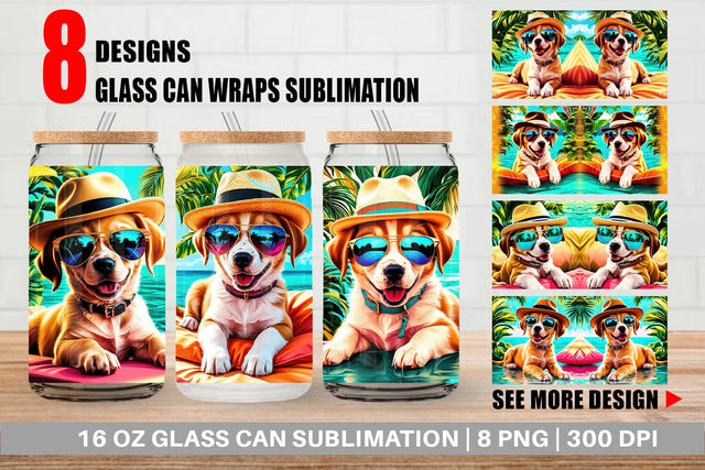 Glass Can Puppies in Summer Sublimation artnoy 