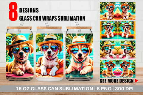 Glass Can Puppies in Summer Sublimation artnoy 
