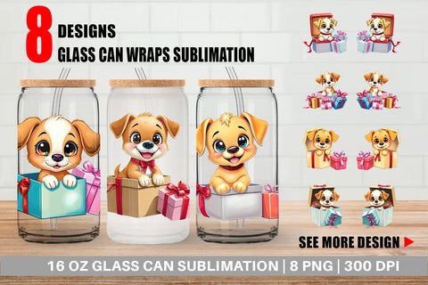 Glass Can Puppy Gift Sublimation artnoy 