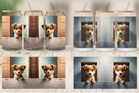 Glass Can Puppy Peeks from Wall Sublimation artnoy 