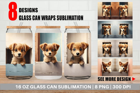 Glass Can Puppy Peeks from Wall Sublimation artnoy 