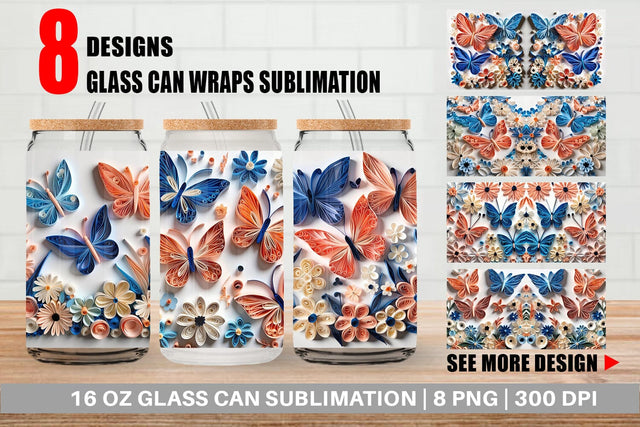 Glass Can Quilling Butterflies Sublimation artnoy 