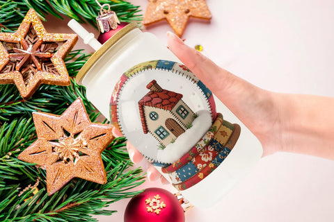 Glass Can Quilted Winter Decor Patchwork Sublimation artnoy 