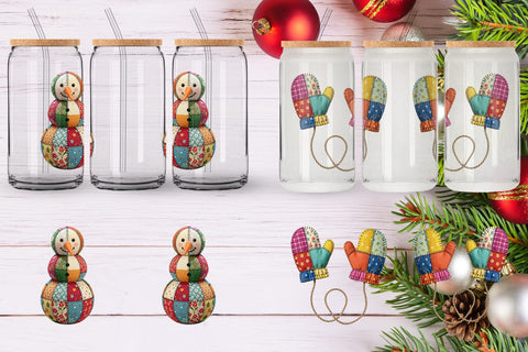 Glass Can Quilted Winter Decor Patchwork Sublimation artnoy 