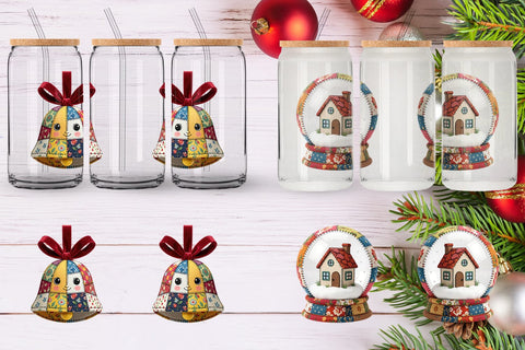 Glass Can Quilted Winter Decor Patchwork Sublimation artnoy 
