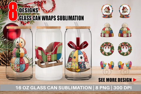 Glass Can Quilted Winter Decor Patchwork Sublimation artnoy 