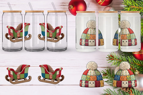 Glass Can Quilted Winter Decor Patchwork Sublimation artnoy 