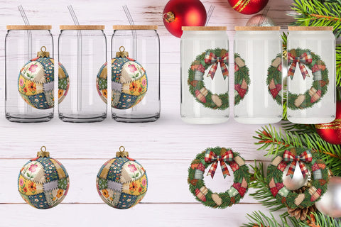 Glass Can Quilted Winter Decor Patchwork Sublimation artnoy 