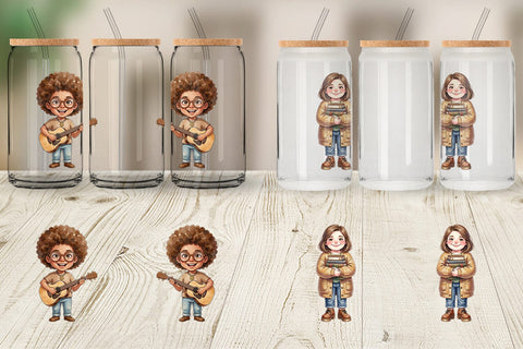 Glass Can Quirky 70s Human Teacher Watercolor Sublimation artnoy 