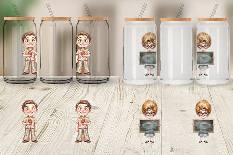 Glass Can Quirky 70s Human Teacher Watercolor Sublimation artnoy 