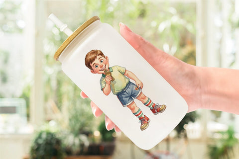 Glass Can Quirky 70s Human Teacher Watercolor Sublimation artnoy 