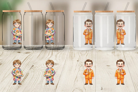 Glass Can Quirky 70s Human Teacher Watercolor Sublimation artnoy 
