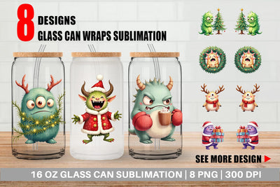 Glass Can Quirky Monster Christmas Sublimation artnoy 