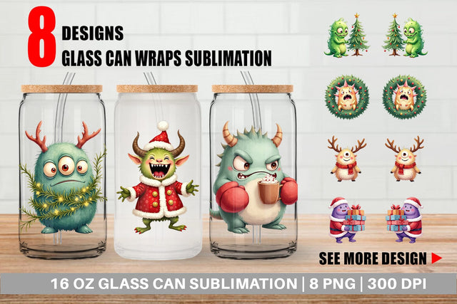 Glass Can Quirky Monster Christmas Sublimation artnoy 