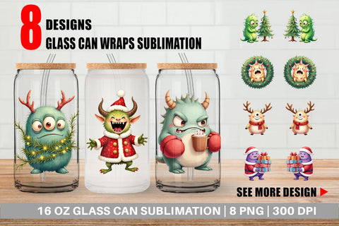 Glass Can Quirky Monster Christmas Sublimation artnoy 