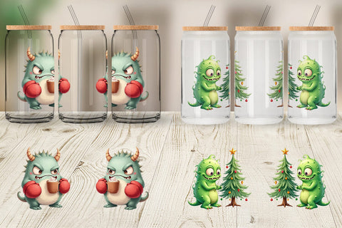 Glass Can Quirky Monster Christmas Sublimation artnoy 