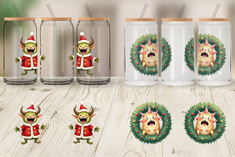 Glass Can Quirky Monster Christmas Sublimation artnoy 