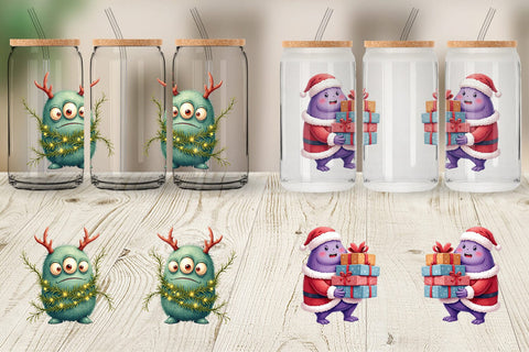 Glass Can Quirky Monster Christmas Sublimation artnoy 