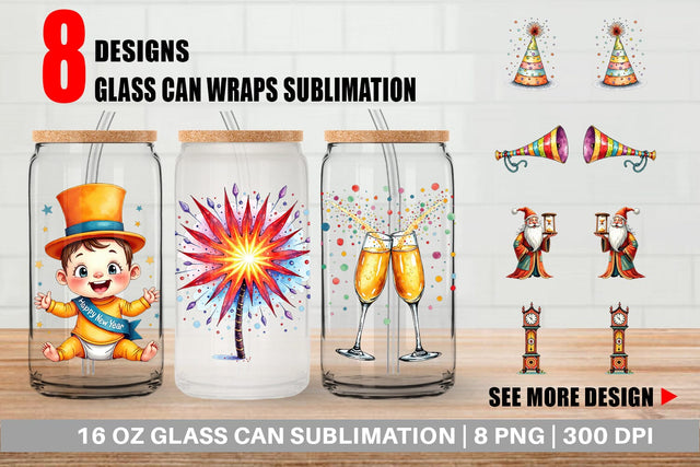Glass Can Quirky New Year Sublimation artnoy 