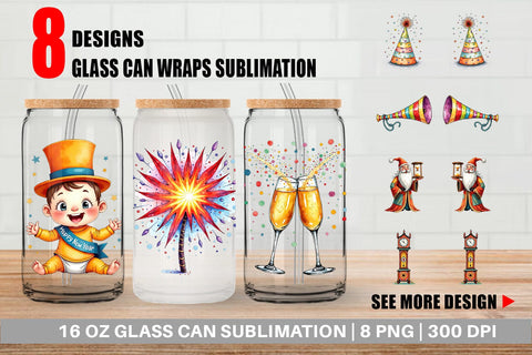 Glass Can Quirky New Year Sublimation artnoy 