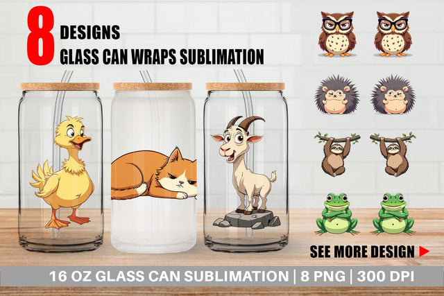 Glass Can Quirky Sarcastic Animals Sublimation artnoy 