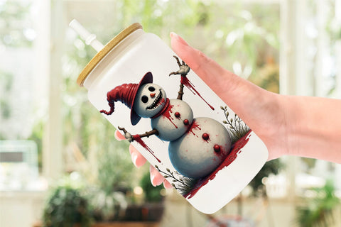 Glass Can Quirky Snowman Sublimation artnoy 