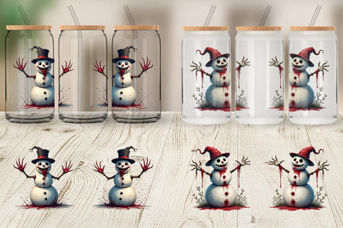 Glass Can Quirky Snowman Sublimation artnoy 